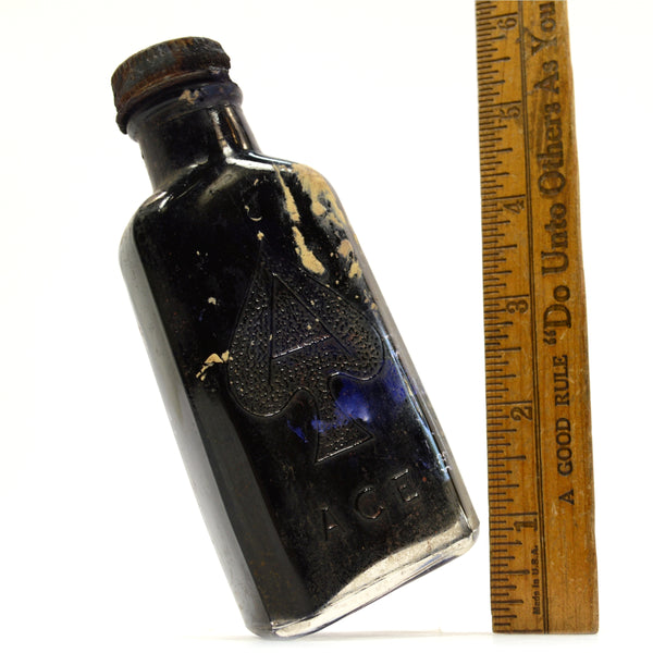 Vintage ACE OF SPADES 3.5oz SHOE POLISH BOTTLE (empty) w/ ORIGINAL CAP Patina!!