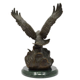Vintage BRASS-BRONZE STATUE on Marble Base 'EAGLE CLUTCHING FISH' Signed "CHOPE"