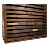 Antique HOMEMADE PRINTERS CABINET w/ 16 HAMILTON DRAWERS Inverted Ads SO UNIQUE!