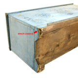 VTG/Antique HAND-PAINTED BLANKET CHEST Folk Art Box BABY BLUE TRUNK Floral Motif