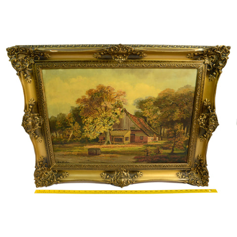 Original Art OIL ON CANVAS PAINTING Unknown Artist "JAADV.KREATEN"? Ornate Frame