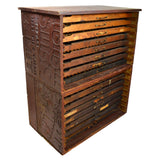 Antique HOMEMADE PRINTERS CABINET w/ 16 HAMILTON DRAWERS Inverted Ads SO UNIQUE!