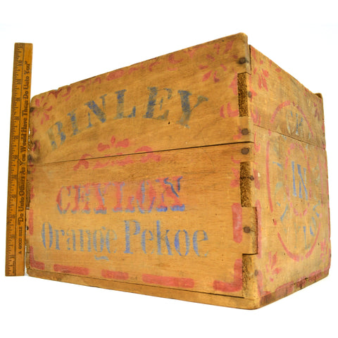 Vintage BINLEY WOODEN TEA CRATE Wood Box (NO Lid) ORANGE PEKOE Sri Lanka CEYLON