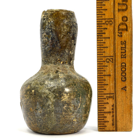 Ancient? FREE BLOWN GLASS FLASK 3.25" Bottle/Vessel ROMAN? c.100-300 AD? Patina!