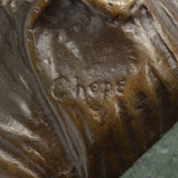 Vintage BRASS-BRONZE STATUE on Marble Base 'EAGLE CLUTCHING FISH' Signed "CHOPE"