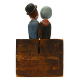 Antique FOLK ART TRINKET BOX Figural Man/Woman MECHANICAL LID/NECK ACTION c.19th