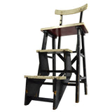 Vintage KITCHEN STEP STOOL CHAIR Wood Chair w/ 2 FLIP-OUT STEPS Old B&W PAINT!