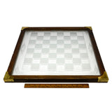 Vintage WOOD & FROSTED GLASS CHESS BOARD Checkers Game-Board with 1.75" SQUARES