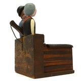 Antique FOLK ART TRINKET BOX Figural Man/Woman MECHANICAL LID/NECK ACTION c.19th
