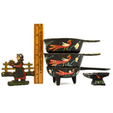 Vintage MINIATURE CAST IRON LOT of 6 + ALUM. ANVIL SHAKER! 3-Signed JOHN WRIGHT