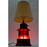 Vintage FOLK ART BRASS TABLE LAMP w/ Light Up RED GLASS RR LANTERN GLOBE Unique!