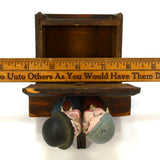 Antique FOLK ART TRINKET BOX Figural Man/Woman MECHANICAL LID/NECK ACTION c.19th