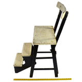 Vintage KITCHEN STEP STOOL CHAIR Wood Chair w/ 2 FLIP-OUT STEPS Old B&W PAINT!