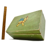 VTG/Antique WOOD TRINKET CHEST Old Green WOODEN FOLK ART BOX Hand-Painted Horse