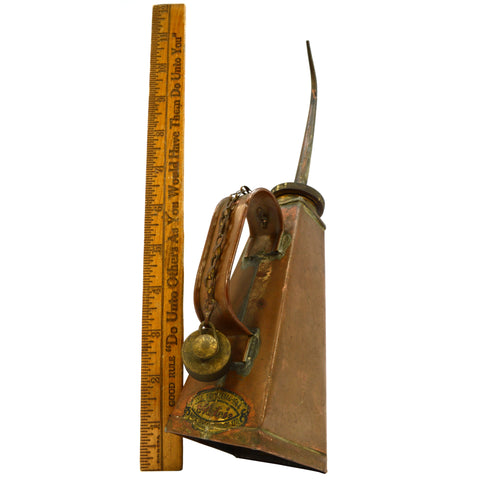 Antique COPPER OIL CAN Unusual TAPERED BODY by "MATOI" of TOKYO, JAPAN Patina!!