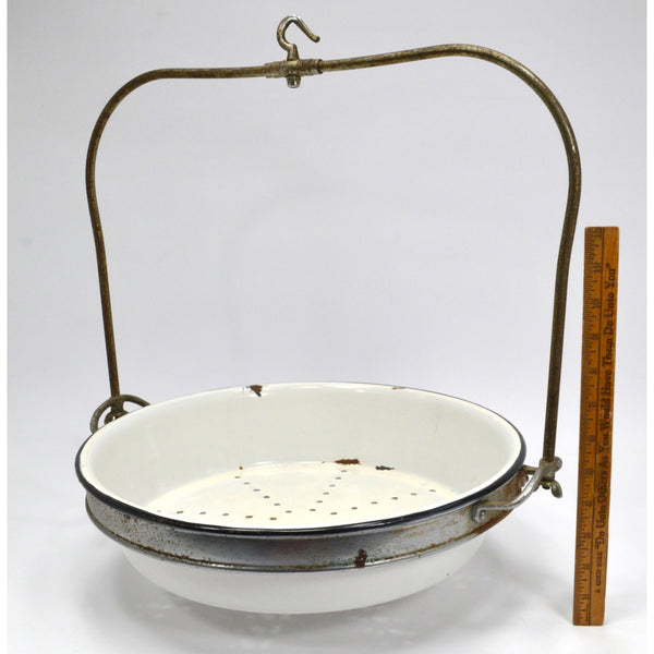 VTG/Antique PORCELAIN PRODUCE TRAY-PAN-BOWL for Hanging Scale with HOOK & FRAME!