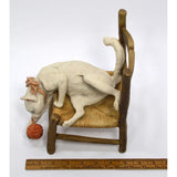 Vintage CAPODIMONTE 9" PORCELAIN 'CAT ON CHAIR' Ceramic Art Pottery "G. ARMANI"
