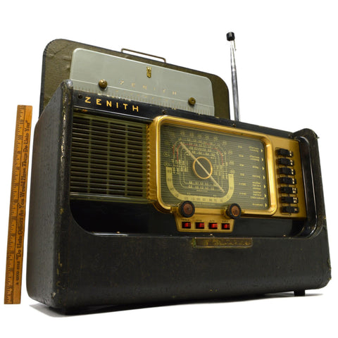Vintage ZENITH Model H500 TRANS-OCEANIC Portable TUBE RADIO c.1950's TESTED GOOD
