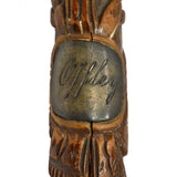 Antique HAND CARVED WOOD CANE Silver Name-Tag FOLK ART WALKING STICK Eagle & Men