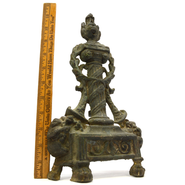 Antique SALVAGED BRASS ANDIRON FRONT (1-Piece Only) 13" Tall ART NOUVEAU FIREDOG