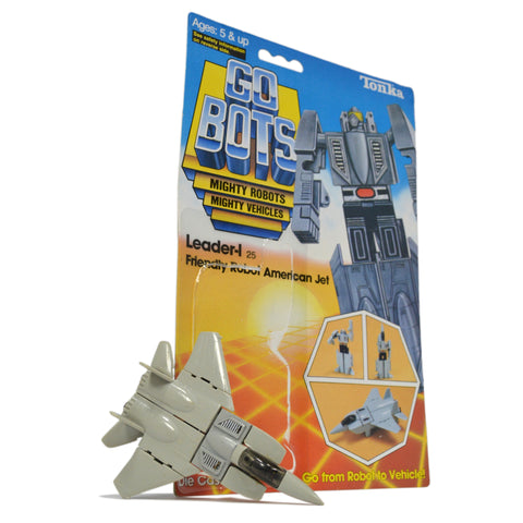 Vintage TONKA GOBOTS "LEADER-1" Gray Jet Plane MR-25 + ORIGINAL CARD-BACK! c1983