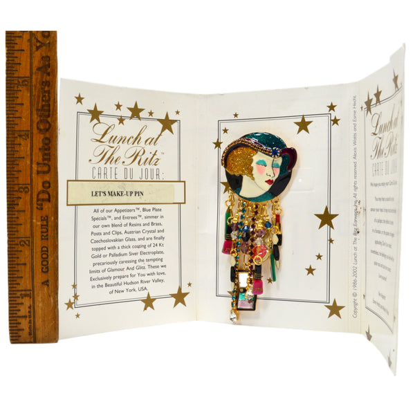 Excellent! LUNCH AT THE RITZ "LET'S MAKE-UP" PIN 'Carte Du Jour' PENDANT Brooch