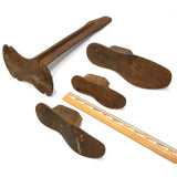 Antique CAST IRON COBBLER'S ANVIL SET Embossed Stand + 3 SHOES "PAT DEC 23 1890"