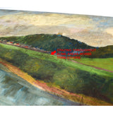 Antique ORIGINAL ART Oil Painting RIVER THRU GRASSLANDS LANDSCAPE Signed & Dated