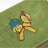 VTG/Antique WOOD TRINKET CHEST Old Green WOODEN FOLK ART BOX Hand-Painted Horse