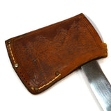 Vintage KA-BAR HUNTING/CAMPING HATCHET Stacked Leather RIVER MOTIF SHEATH Axe/Ax