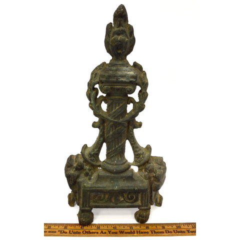 Antique SALVAGED BRASS ANDIRON FRONT (1-Piece Only) 13" Tall ART NOUVEAU FIREDOG