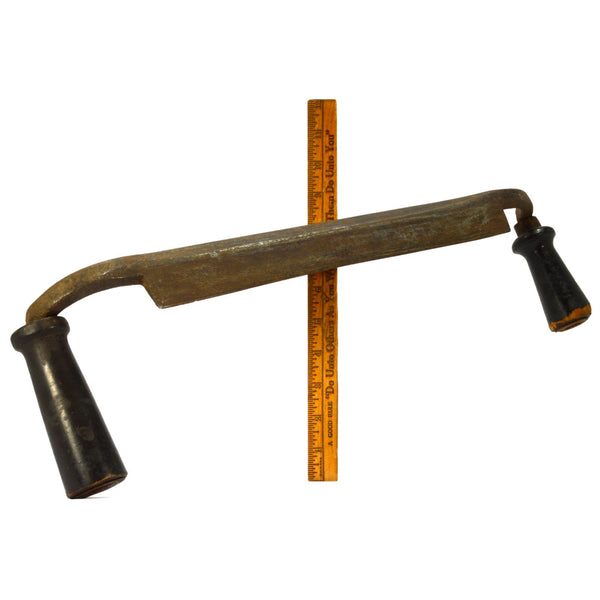 Antique LARGE 'SMALL-OFFSET' DRAW KNIFE 14" Blade JAPANNED WOOD HANDLES c.1850