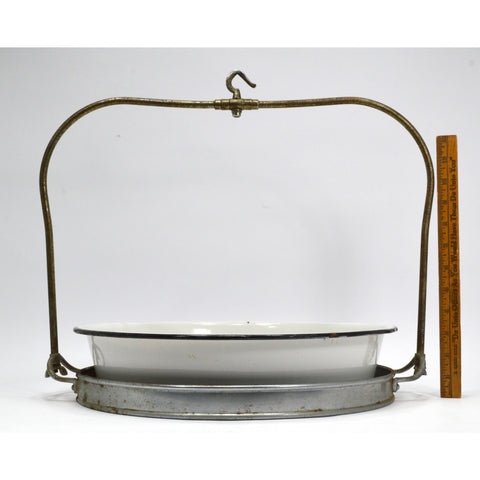 VTG/Antique PORCELAIN PRODUCE TRAY-PAN-BOWL for Hanging Scale with HOOK & FRAME!