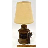 Vintage FOLK ART BRASS TABLE LAMP w/ Light Up RED GLASS RR LANTERN GLOBE Unique!