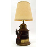 Vintage FOLK ART BRASS TABLE LAMP w/ Light Up RED GLASS RR LANTERN GLOBE Unique!