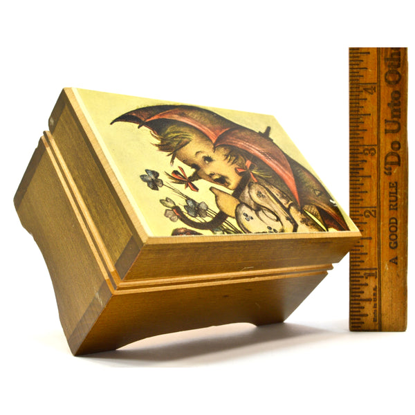 Vintage REUGE MUSIC BOX Stickered "EJB" Switzerland Made LITTLE GIRL w/ UMBRELLA