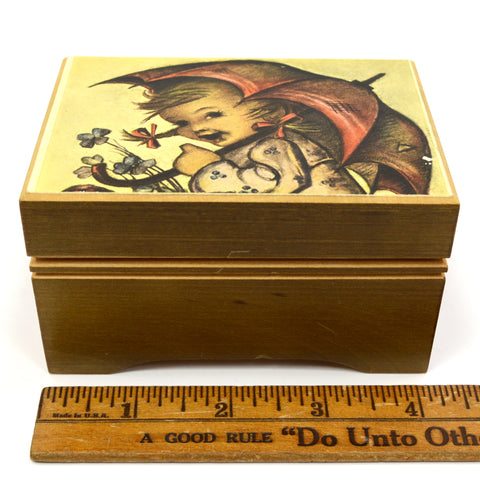 Vintage REUGE MUSIC BOX Stickered "EJB" Switzerland Made LITTLE GIRL w/ UMBRELLA