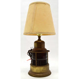 Vintage FOLK ART BRASS TABLE LAMP w/ Light Up RED GLASS RR LANTERN GLOBE Unique!