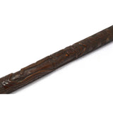 Antique HAND CARVED WOOD CANE Silver Name-Tag FOLK ART WALKING STICK Eagle & Men