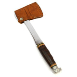 Vintage KA-BAR HUNTING/CAMPING HATCHET Stacked Leather RIVER MOTIF SHEATH Axe/Ax