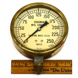 Vintage HODGMAN MFG. CO. WATER GAUGE 3.75" Brass & Glass 0-250 (PSI?) STEAMPUNK!