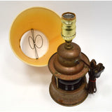 Vintage FOLK ART BRASS TABLE LAMP w/ Light Up RED GLASS RR LANTERN GLOBE Unique!