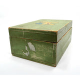 VTG/Antique WOOD TRINKET CHEST Old Green WOODEN FOLK ART BOX Hand-Painted Horse