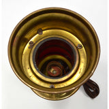 Vintage FOLK ART BRASS TABLE LAMP w/ Light Up RED GLASS RR LANTERN GLOBE Unique!