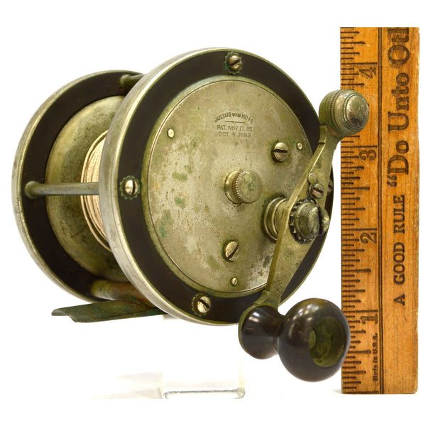 Vintage JULIUS VOM HOFE 1/0 FISHING REEL 3.25" German Silver & Hard Rubber? RARE