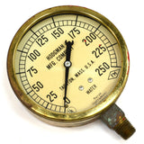 Vintage HODGMAN MFG. CO. WATER GAUGE 3.75" Brass & Glass 0-250 (PSI?) STEAMPUNK!