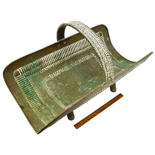Antique REPOUSSE COPPER LOG RACK Hand-Painted NEWSPAPER/MAGAZINE HOLDER Patina!