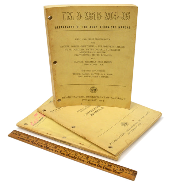 Vintage ARMY TECHNICAL MANUAL Lot of 3 Maintenance Manuals DIESEL ENGINE Rigging