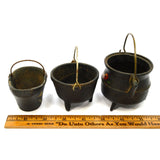 Vintage MINIATURE CAST IRON Lot of 3 Hand-Painted WILTON COAL BUCKET Kettle POT
