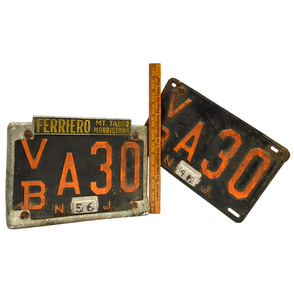 Vintage 1956 NEW JERSEY LICENSE PLATE Pair of NJ Plates MORRISTOWN DEALER FRAME!